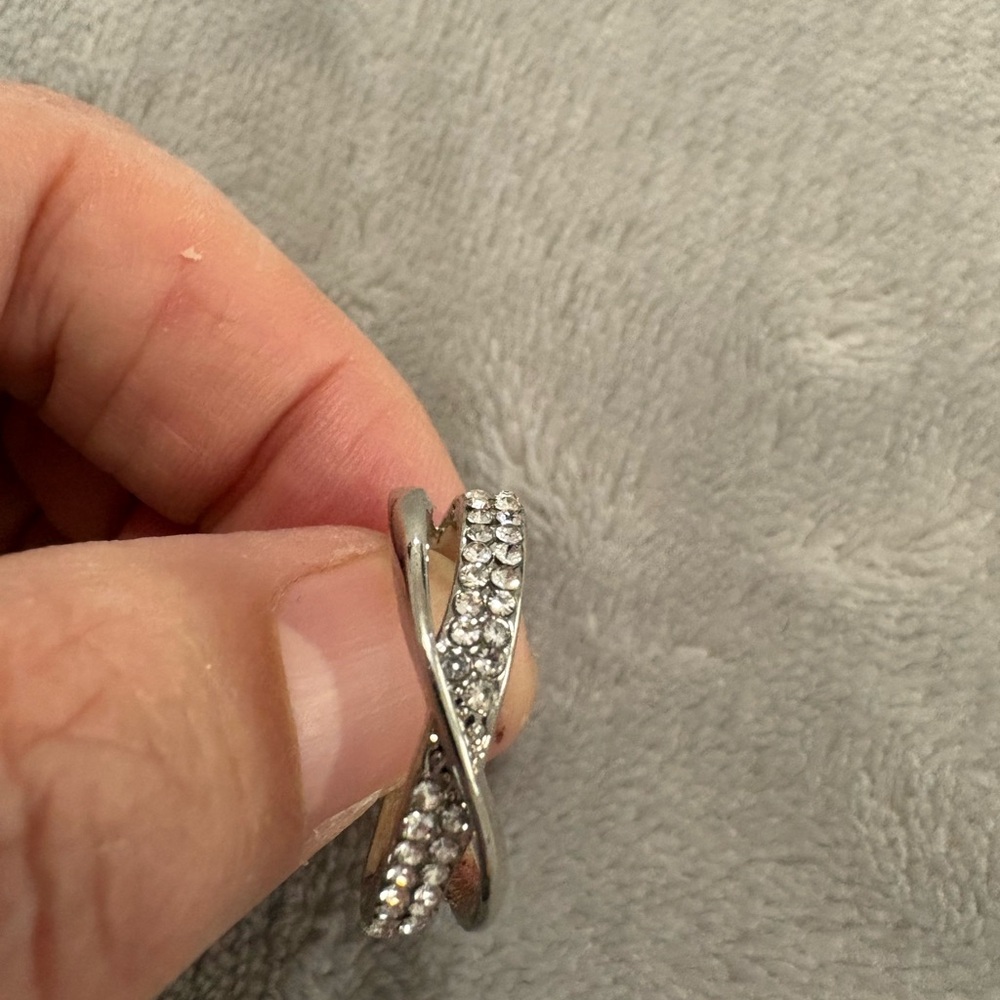 Silver Crystal Crossover Ring - Women's Jewelry
